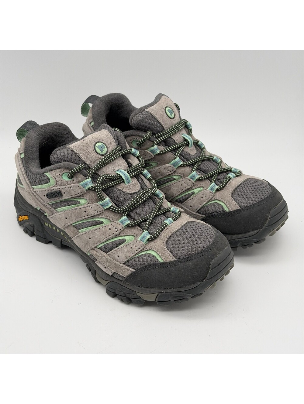 Merrell Moab 2 Waterproof Womens 6.5 Gray Mint Hiking Shoes Vibram J06028